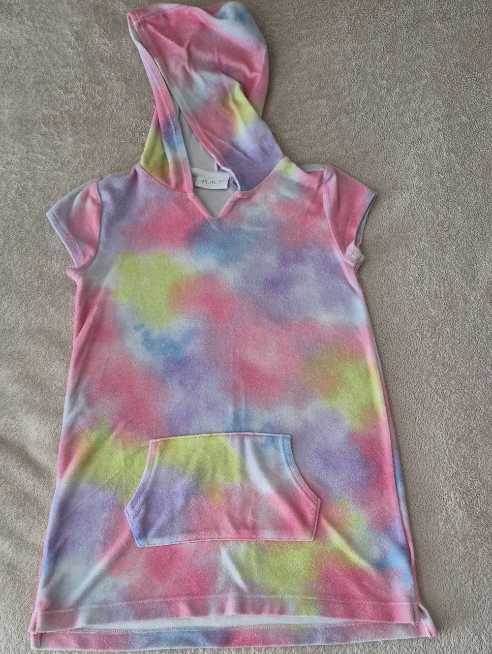 Pink Multicolor Tie-Dye Hooded Swim Cover Up